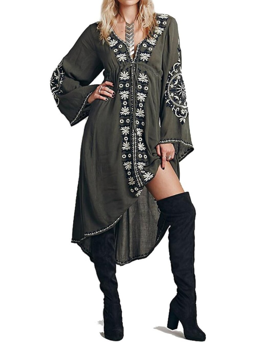 Floral Embroidered High Low Long Dress for Women - Perfect Summer Style